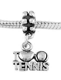 STERLING SILVER DANGLE I LOVE TENNIS EUROPEAN BEAD