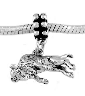 STERLING SILVER DANGLE BUFFALO JUMPING EUROPEAN BEAD