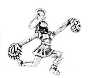STERLING SILVER CHEERLEADER W/ POM POM CHARM/ PENDANT