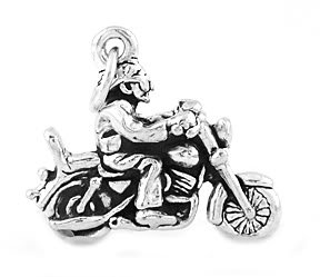 STERLING SILVER MOTORCYCLE AND RIDER 3D CHARM/PENDANT