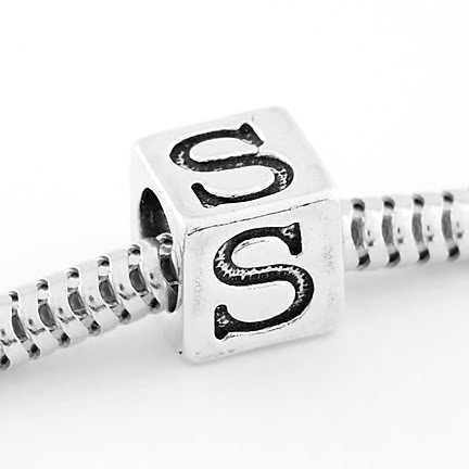 STERLING SILVER CUBE ALPHABET INITIAL S CUBE BEAD