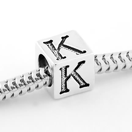 STERLING SILVER CUBE ALPHABET INITIAL K CUBE BEAD