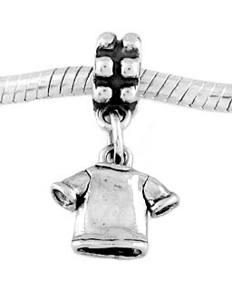STERLING SILVER DANGLE T-SHIRT / TEE SHIRT EUROPEAN BEAD