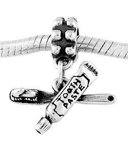 STERLING SILVER DANGLE TOOTHPASTE & TOOTHBRUSH EUROPEAN BEAD
