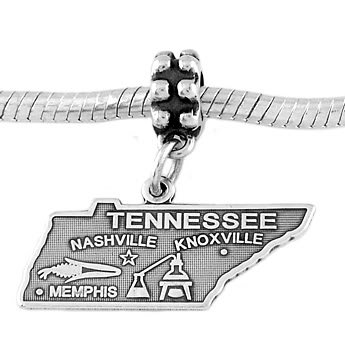 STERLING SILVER DANGLE STATE OF TENNESSEE EUROPEAN BEAD