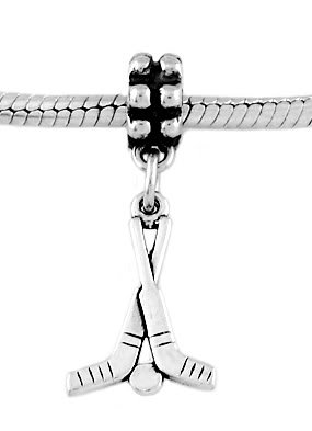 STERLING SILVER DANGLE HOCKEY GOALIE STICKS EUROPEAN BEAD
