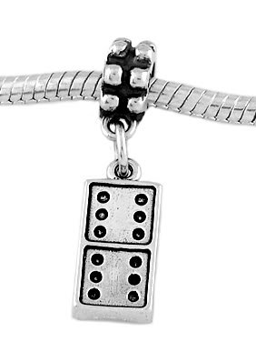 STERLING SILVER DANGLE DOMINO GAME PIECE EUROPEAN BEAD