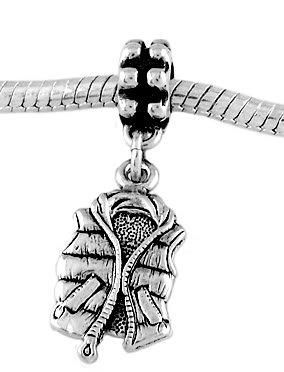STERLING SILVER DANGLE LIFE VEST - SAFETY VEST EUROPEAN BEAD