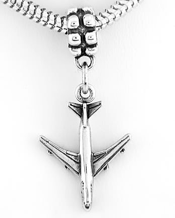 STERLING SILVER DANGLE 747 AIRPLANE/PILOT EUROPEAN BEAD