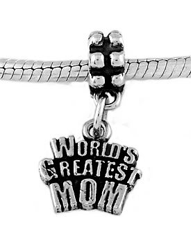 STERLING SILVER DANGLE WORLD'S GREATEST MOM EUROPEAN BEAD