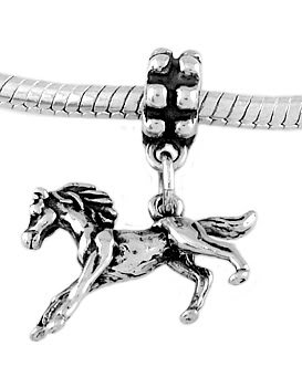 STERLING SILVER DANGLE GALLOPING PONY- HORSE EUROPEAN BEAD