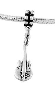 STERLING SILVER DANGLE ELECTRIC BASS GUITAR EUROPEAN BEAD
