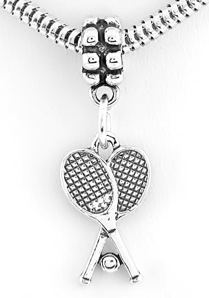 STERLING SILVER DANGLING TENNIS RACKET & BALL EUROPEAN BEAD