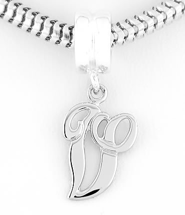 STERLING SILVER DANGLING FANCY LETTER V EUROPEAN BEAD