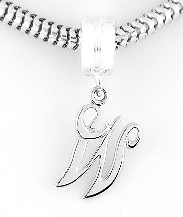 STERLING SILVER DANGLING FANCY LETTER W EUROPEAN BEAD