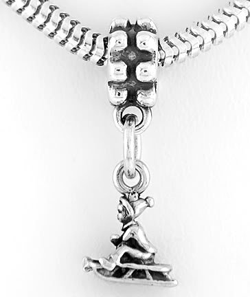 STERLING SILVER DANGLING CHILD ON SLED EUROPEAN BEAD