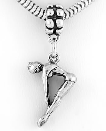 STERLING SILVER DANGLING LADY SWIMMING DIVER EUROPEAN BEAD