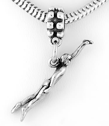 STERLING SILVER DANGLING MALE SWIMMER EUROPEAN BEAD