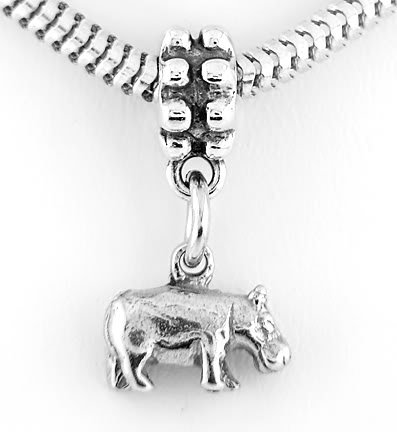 STERLING SILVER DANGLE HIPPOPOTAMUS HIPPO EUROPEAN BEAD