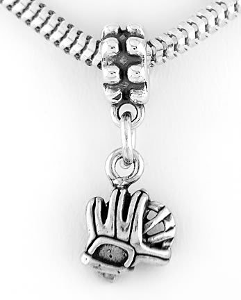STERLING SILVER DANGLE BEAD BASEBALL GLOVE EUROPEAN BEAD