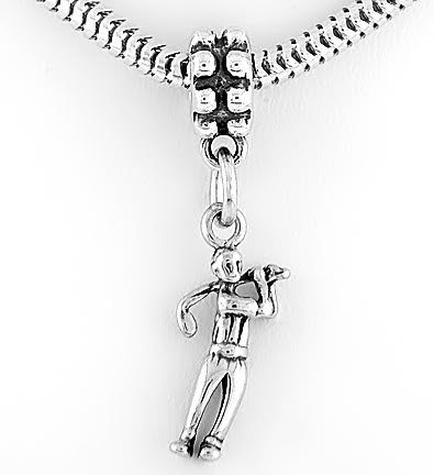 STERLING SILVER DANGLING BEAD GOLFER SWINGING CLUB EUROPEAN BEAD