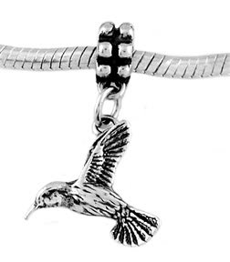 STERLING SILVER DANGLE FLYING HUMMINGBIRD EUROPEAN BEAD