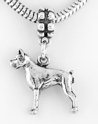STERLING SILVER 3D BOXER DOG DANGLING EUROPEAN BEAD