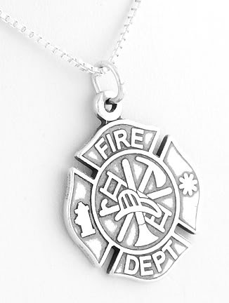 STERLING SILVER FIRE DEPT MALTESE CROSS W/ BOX CHAIN
