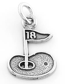STERLING SILVER GOLF GREEN WITH 18TH HOLE FLAG CHARM/PENDANT