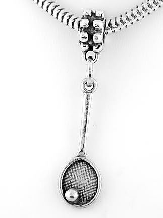 STERLING SILVER DANGLING BEAD TENNIS RACKET EUROPEAN BEAD
