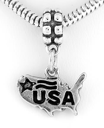 STERLING SILVER DANGLING BEAD USA MAP EUROPEAN BEAD