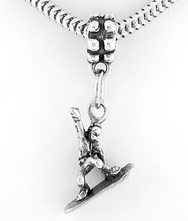 STERLING SILVER DANGLING BEAD SNOWBOARDER EUROPEAN BEAD