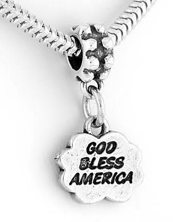 STERLING SILVER DANGLING BEAD GOD BLESS AMERICA EUROPEAN BEAD