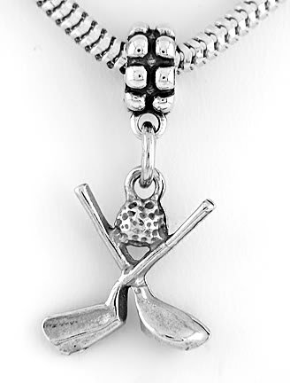 STERLING SILVER DANGLING BEAD GOLF CLUBS WITH BALL EUROPEAN BEAD