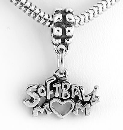 STERLING SILVER DANGLING BEAD SOFTBALL MOM EUROPEAN BEAD