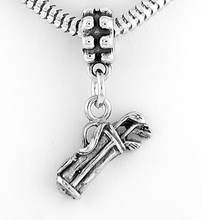 STERLING SILVER DANGLING GOLF BAG AND CLUBS EUROPEAN BEAD