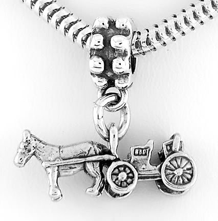 STERLING SILVER DANGLING HORSE AND BUGGY EUROPEAN BEAD