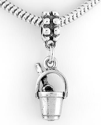 STERLING SILVER DANGLE BEACH BUCKET & SHOVEL EUROPEAN BEAD