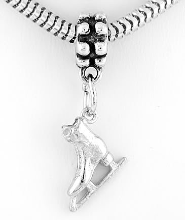 STERLING SILVER DANGLE ICE SKATE EUROPEAN BEAD