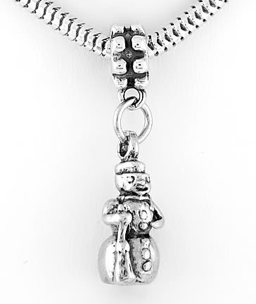 STERLING SILVER DANGLE SNOWMAN WITH SHOVEL EUROPEAN BEAD