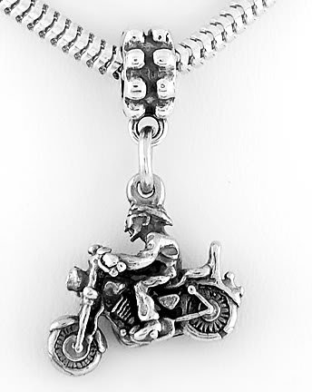 STERLING SILVER DANGLE MAN ON MOTORCYCLE EUROPEAN BEAD