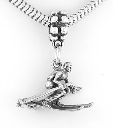STERLING SILVER DANGLING SNOW SKIER EUROPEAN BEAD