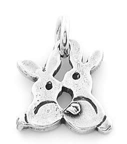 STERLING SILVER KISSING EASTER BUNNIES CHARM/PENDANT