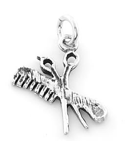 STERLING SILVER COMB AND SCISSORS CHARM/PENDANT
