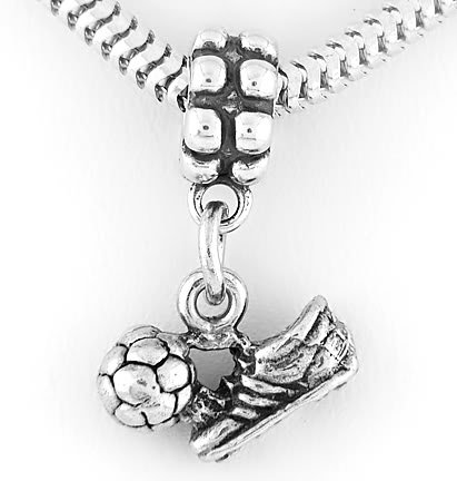 STERLING SILVER DANGLE SOCCER SHOE WITH BALL EUROPEAN BEAD