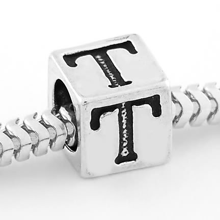 STERLING SILVER CUBE ALPHABET INITIAL T CUBE BEAD