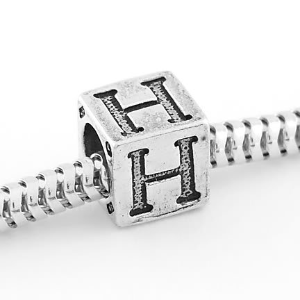 STERLING SILVER CUBE ALPHABET INITIAL H CUBE BEAD