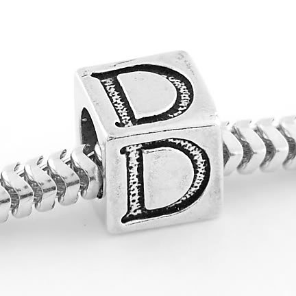 STERLING SILVER CUBE ALPHABET INITIAL D CUBE BEAD