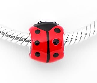 SILVER LADYBUG ENAMEL BEAD FITS ALL EUROPEAN BRACELETS