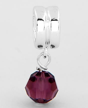 STERLING SILVER DANGLING FEBRUARY BIRTHSTONE EUROPEAN BEAD